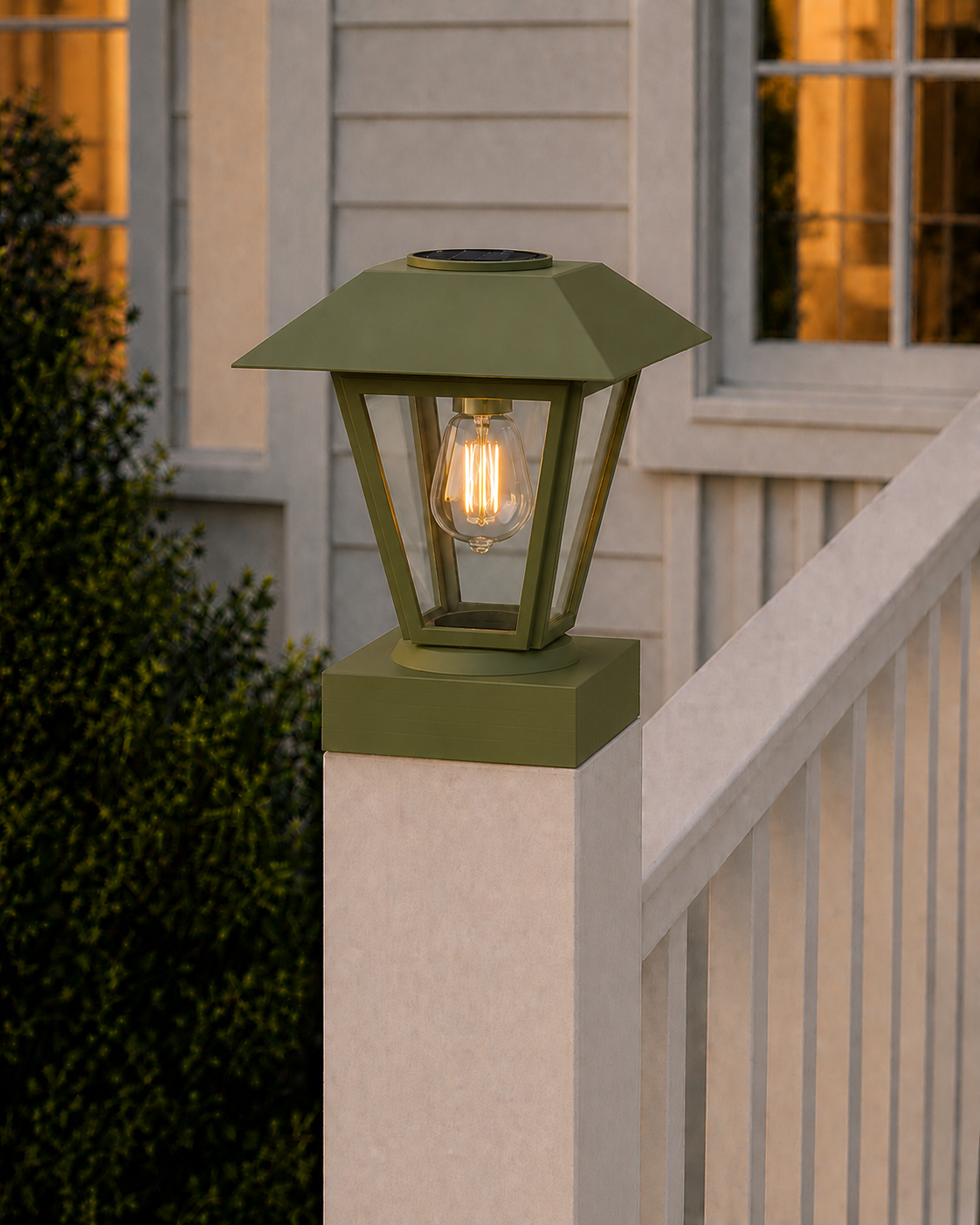 Lantern with 3-Inch Edison Bulb 4.5-Inch Solar Post Cap Light – Natural Green