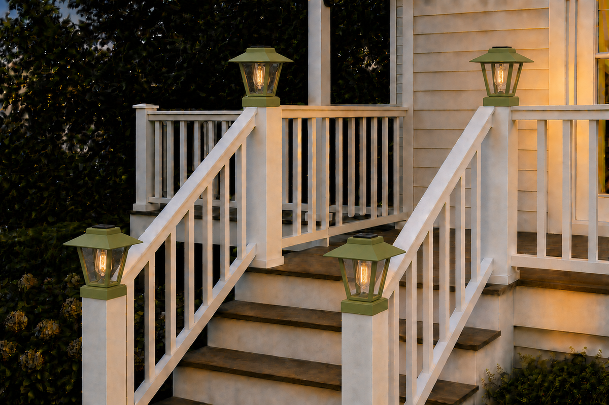 Lantern with 3-Inch Edison Bulb 4.5-Inch Solar Post Cap Light – Natural Green