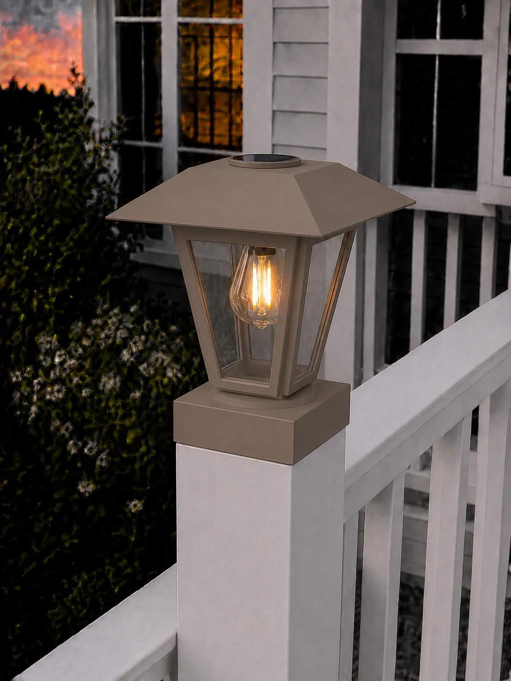 Lantern with 3-Inch Edison Bulb 4.5-Inch Solar Post Cap Light – Olive Brown