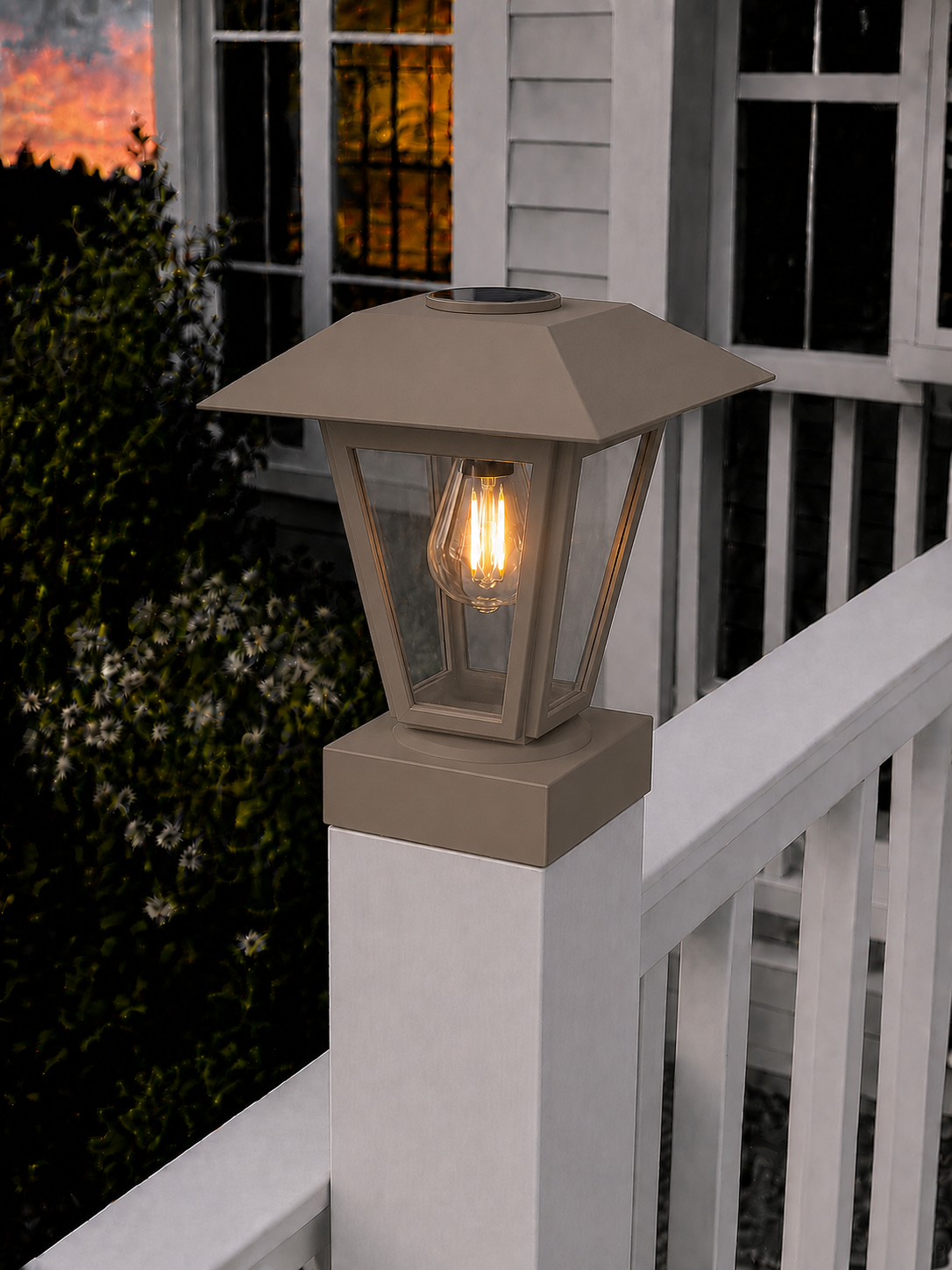 Lantern with 3-Inch Edison Bulb 4.5-Inch Solar Post Cap Light – Olive Brown