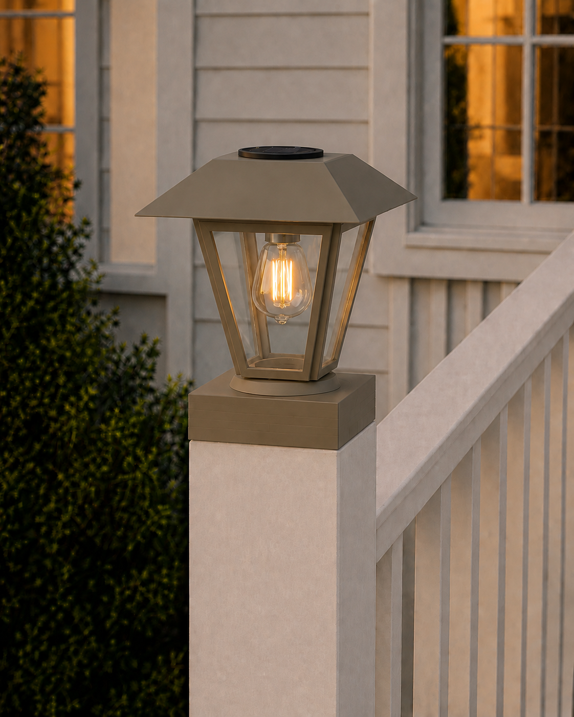 Lantern with 3-Inch Edison Bulb 4.5-Inch Solar Post Cap Light – Olive Brown