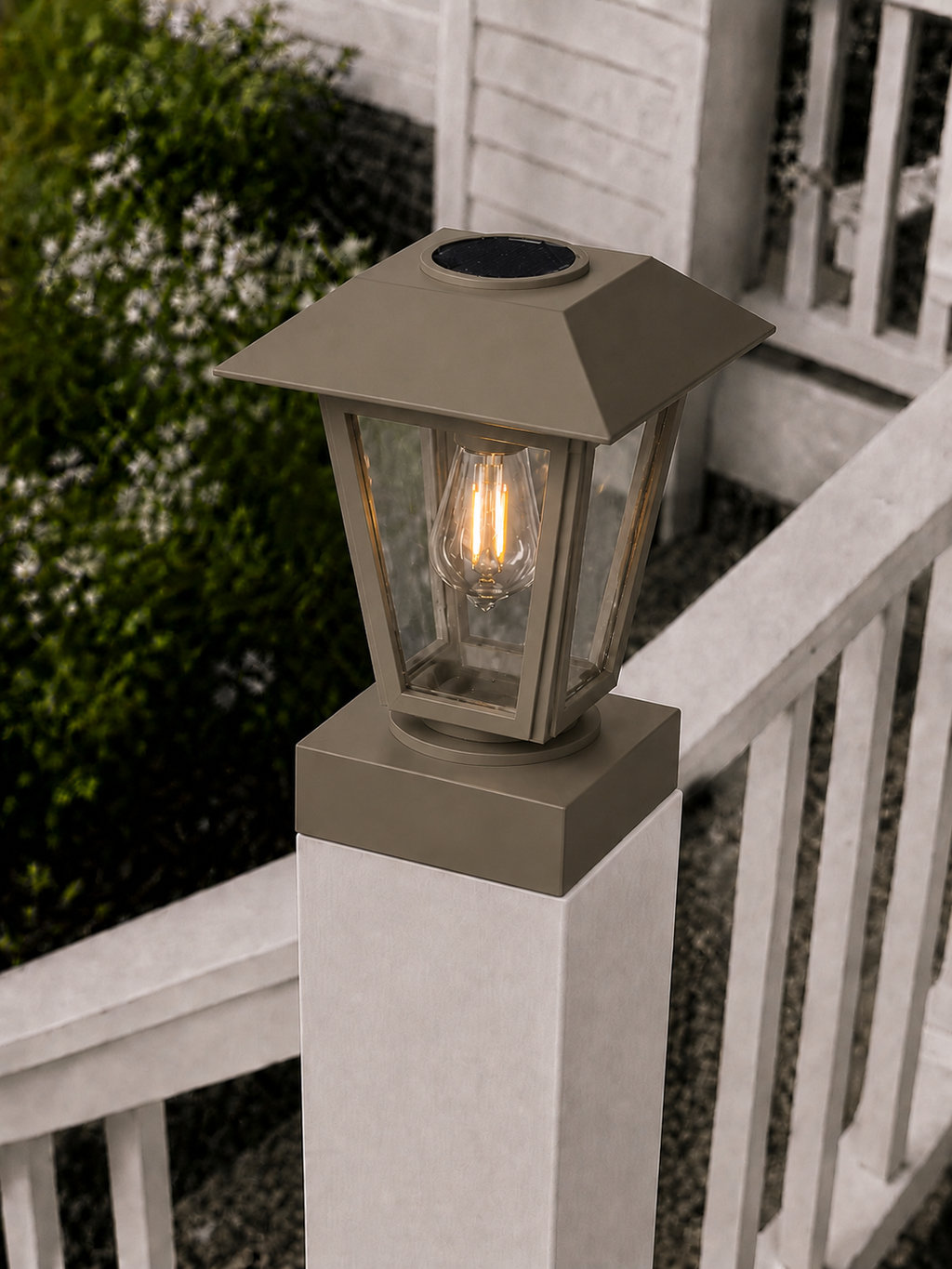 Lantern with 3-Inch Edison Bulb 4.5-Inch Solar Post Cap Light – Olive Brown