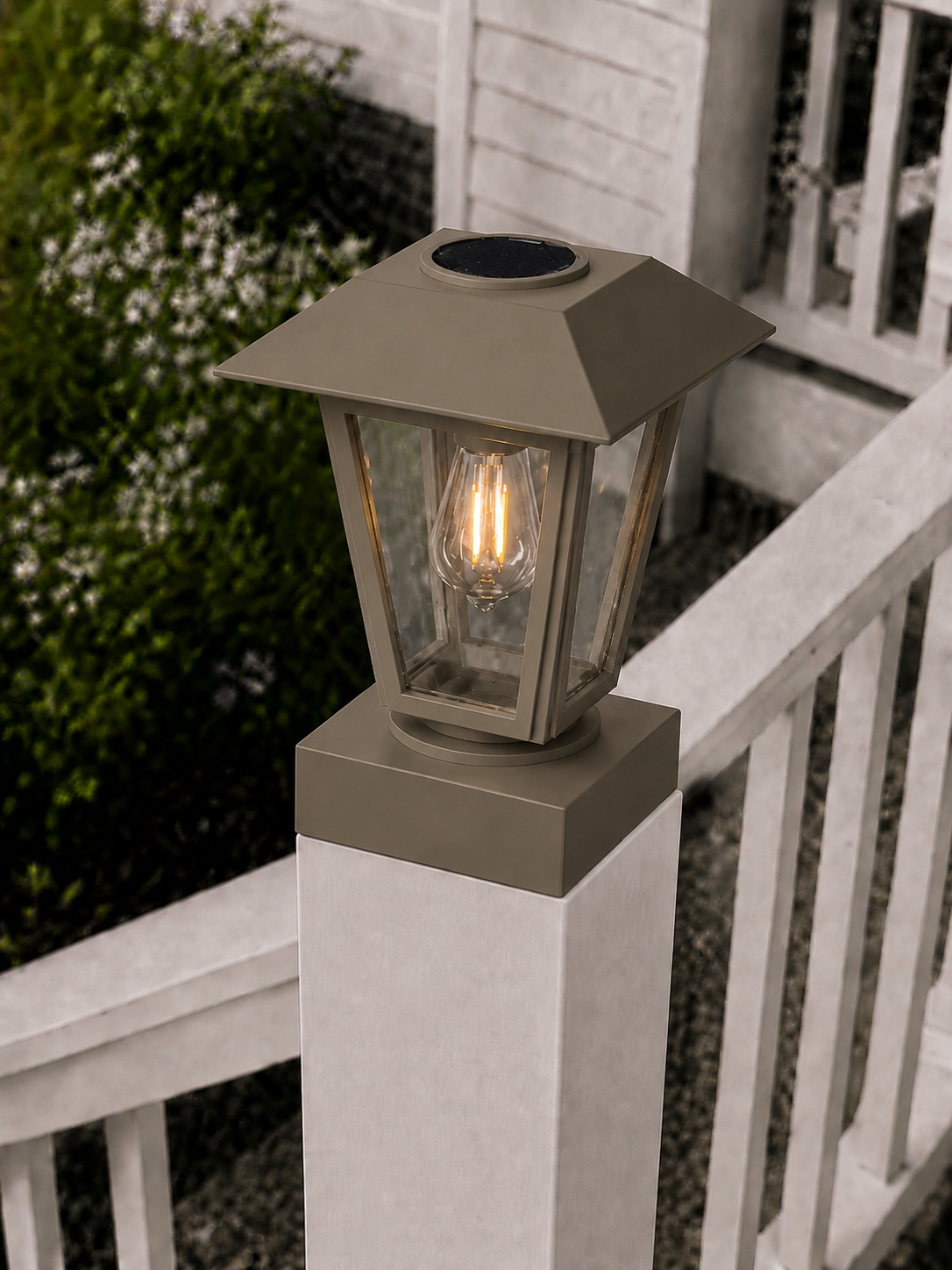 Lantern with 3-Inch Edison Bulb 4.5-Inch Solar Post Cap Light – Olive Brown