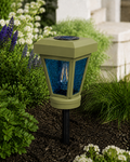 Lantern with Blue Textured Glass Small Edison Bulb Solar Landscape Light – Natural Green