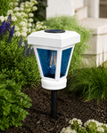 Lantern with Blue Textured Glass Small Edison Bulb Solar Landscape Light – White