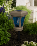 Lantern with Blue Textured Glass Small Edison Bulb Solar Landscape Light – Olive Brown