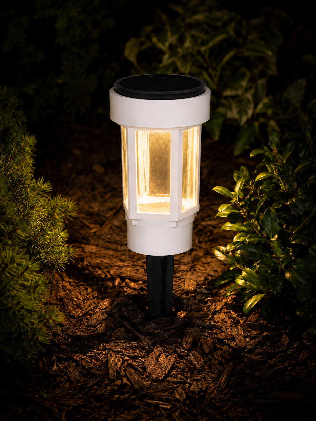 Decorative Clear Glass LED Solar Landscape Light – White