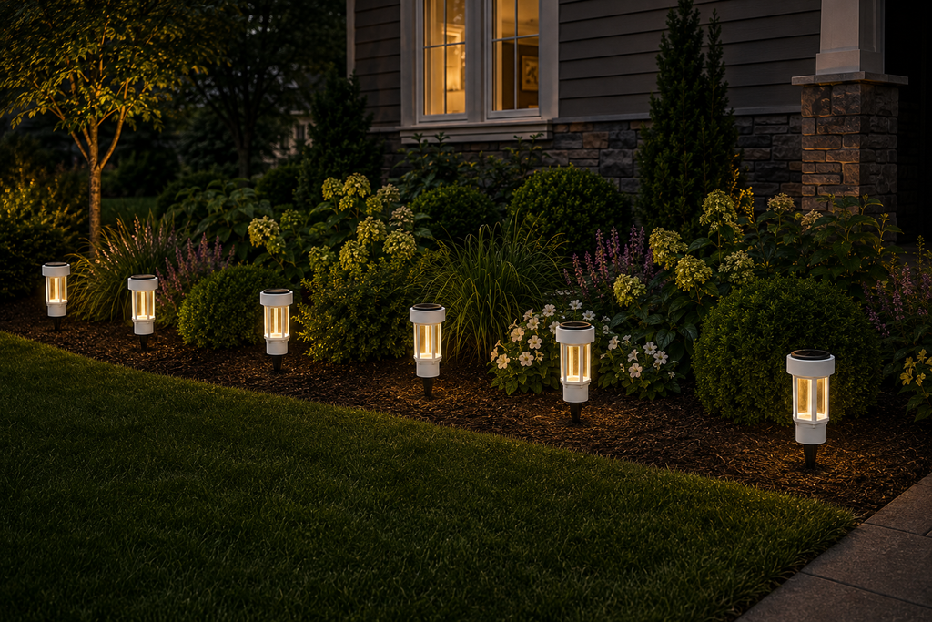 Decorative Clear Glass LED Solar Landscape Light – White
