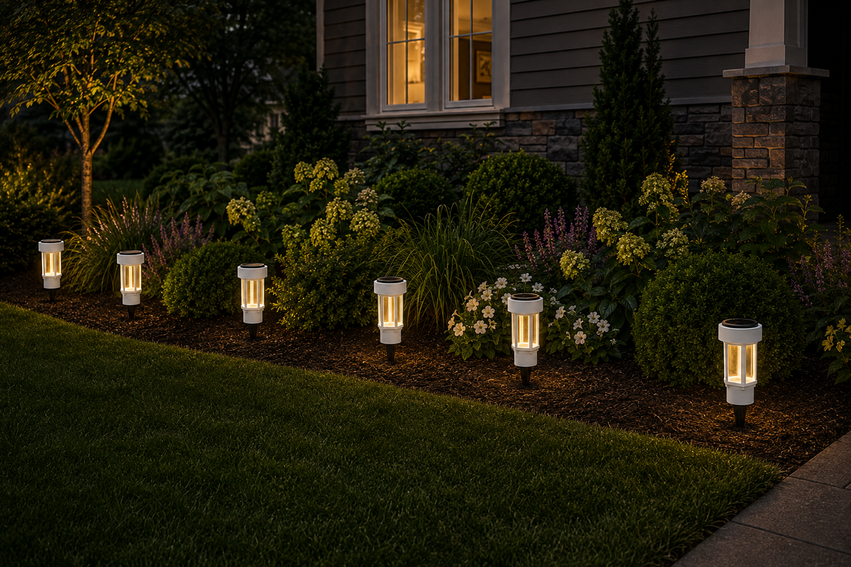 Decorative Clear Glass LED Solar Landscape Light – White