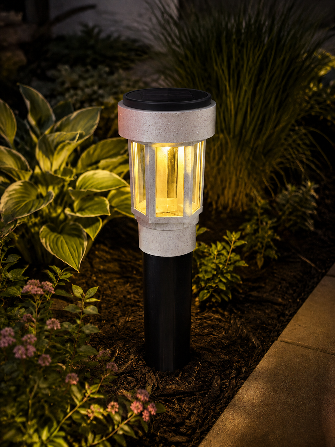 Decorative Clear Glass LED Solar Landscape Light with Riser – Marble