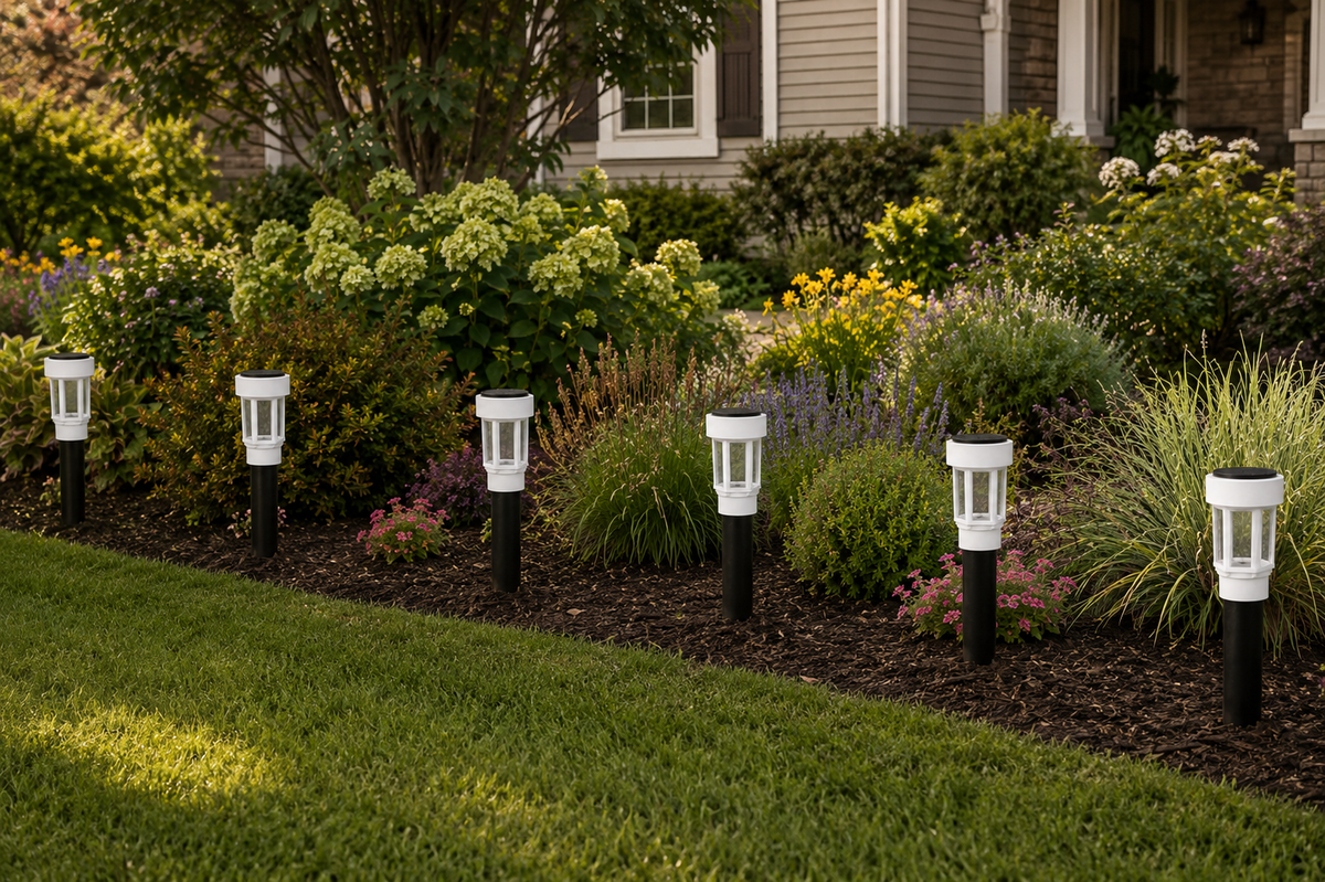 Decorative Clear Glass LED Solar Landscape Light with Riser – White