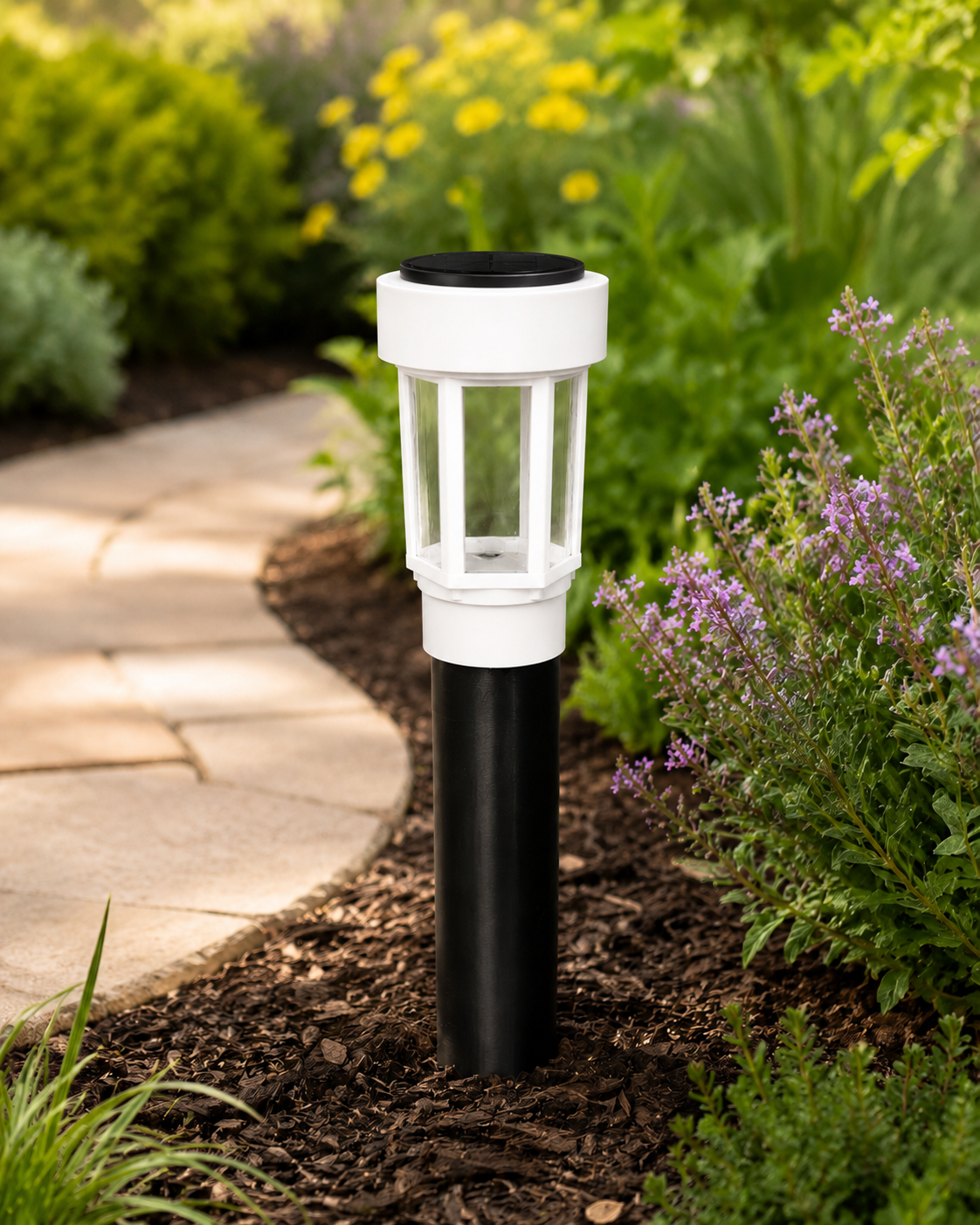 Decorative Clear Glass LED Solar Landscape Light with Riser – White