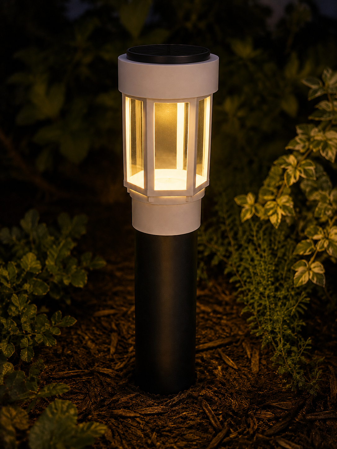 Decorative Clear Glass LED Solar Landscape Light with Riser – White
