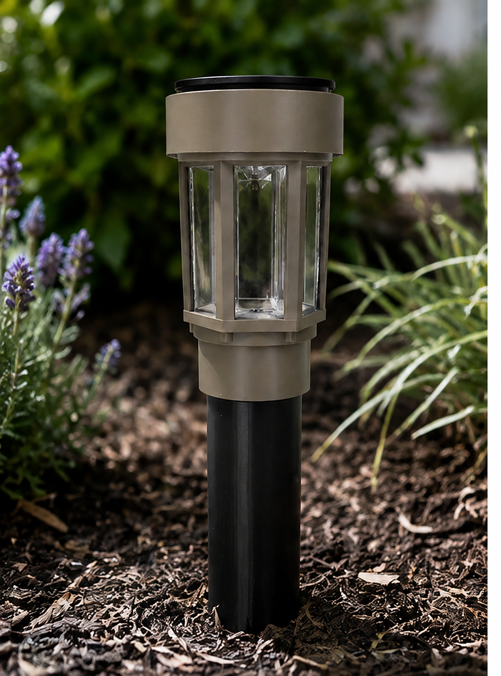 Decorative Clear Glass LED Solar Landscape Light with Riser – Olive Brown