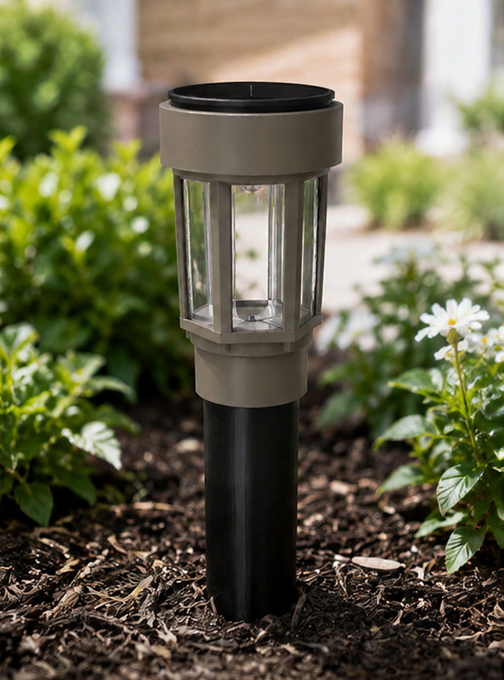 Decorative Clear Glass LED Solar Landscape Light with Riser – Olive Brown