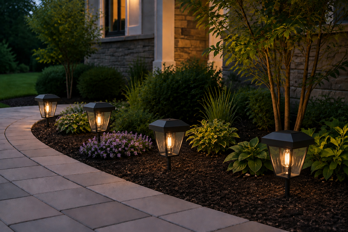 Lantern with Clear Glass Small Edison Bulb Solar Landscape Light – Black