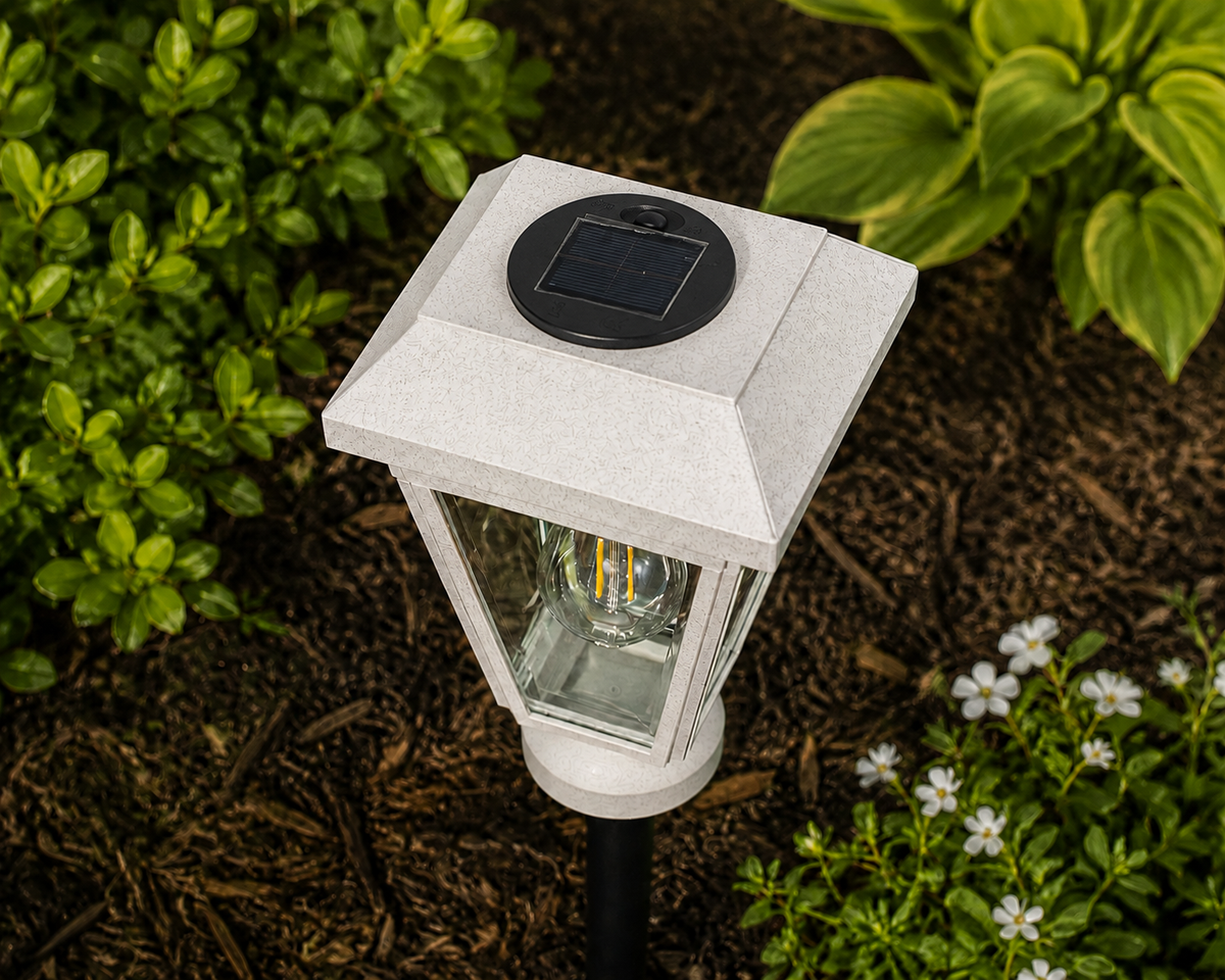 Lantern with Clear Glass Small Edison Bulb Solar Landscape Light – Marble