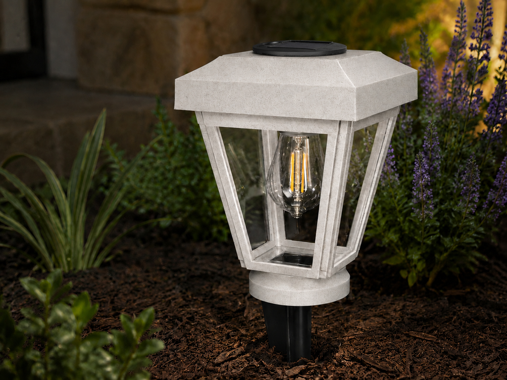 Lantern with Clear Glass Small Edison Bulb Solar Landscape Light – Marble
