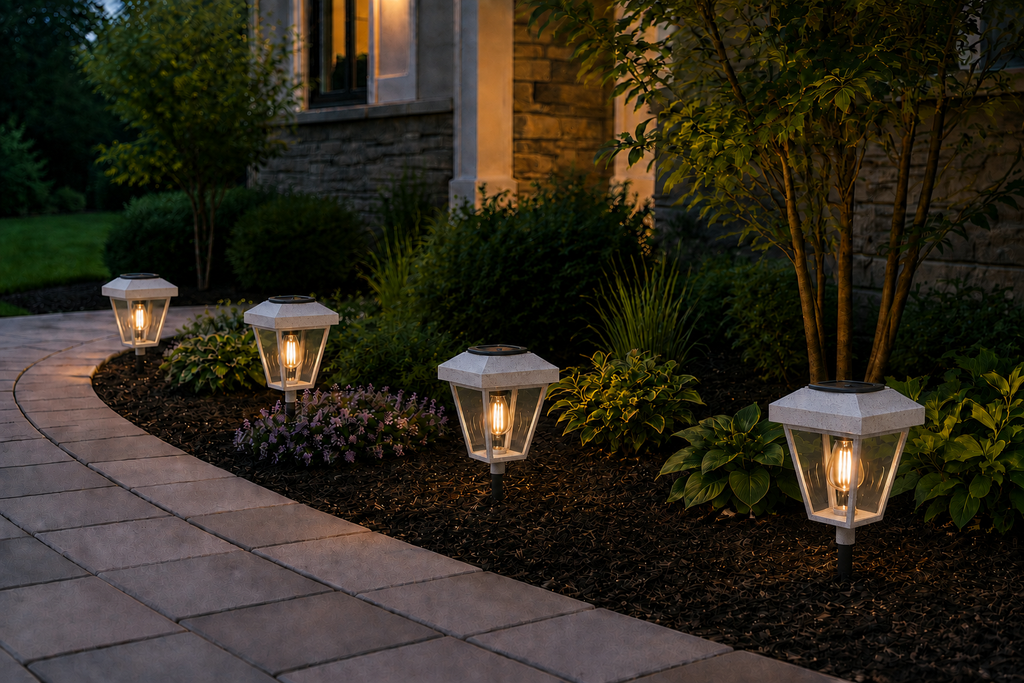 Lantern with Clear Glass Small Edison Bulb Solar Landscape Light – Marble