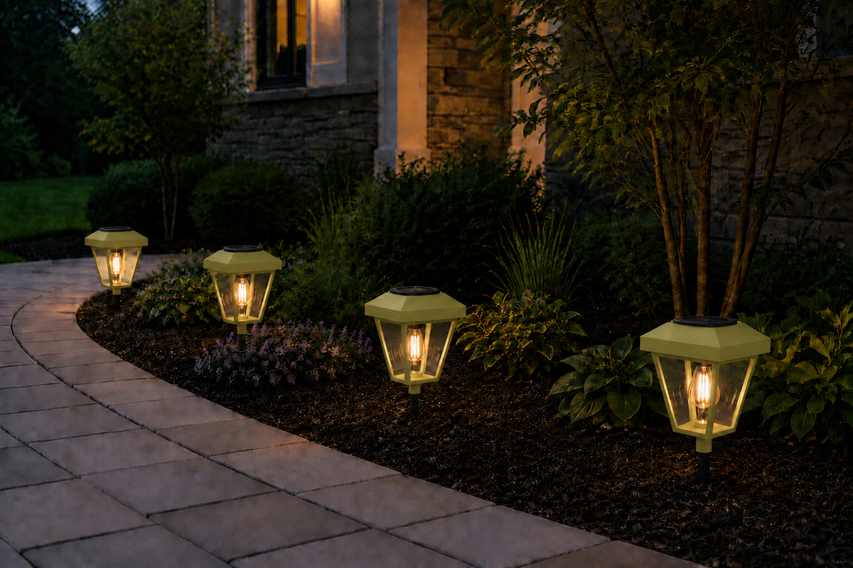 Lantern with Clear Glass Small Edison Bulb Solar Landscape Light – Natural Green