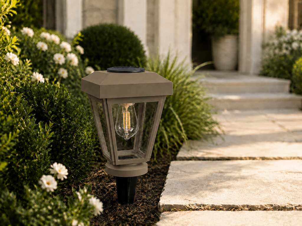 Lantern with Clear Glass Small Edison Bulb Solar Landscape Light – Olive Brown
