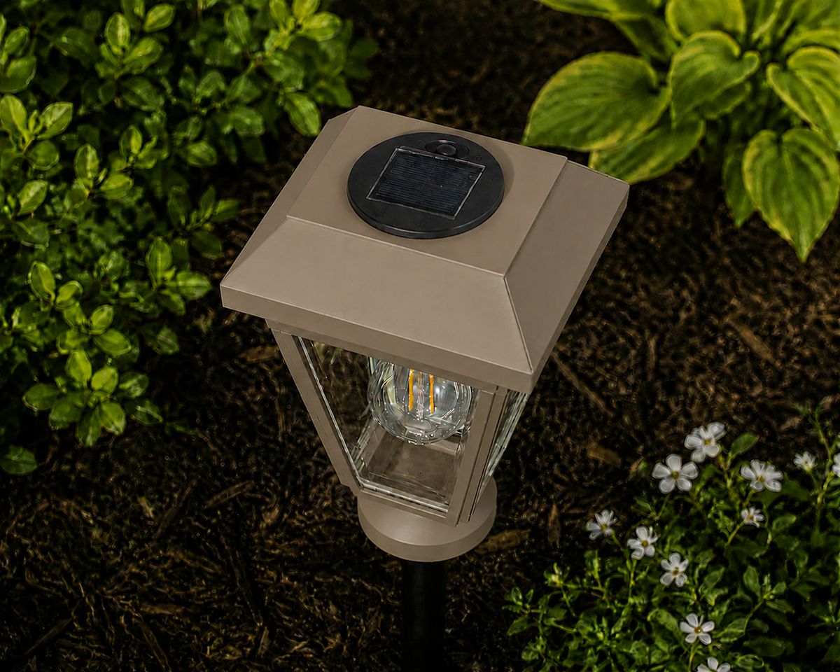 Lantern with Clear Glass Small Edison Bulb Solar Landscape Light – Olive Brown