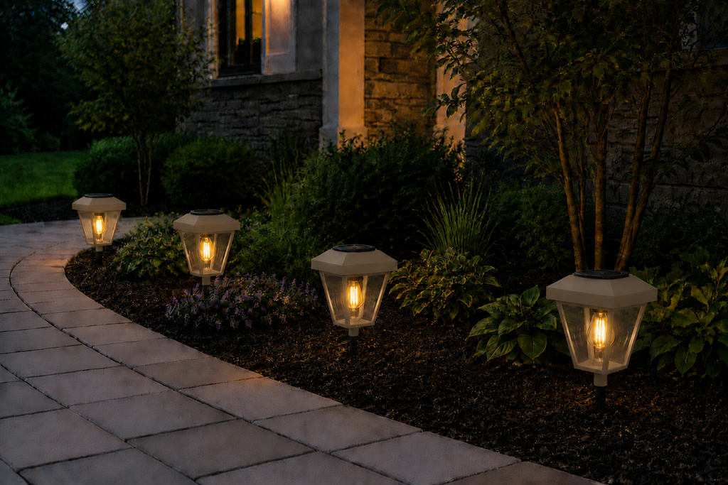 Lantern with Clear Glass Small Edison Bulb Solar Landscape Light – Olive Brown