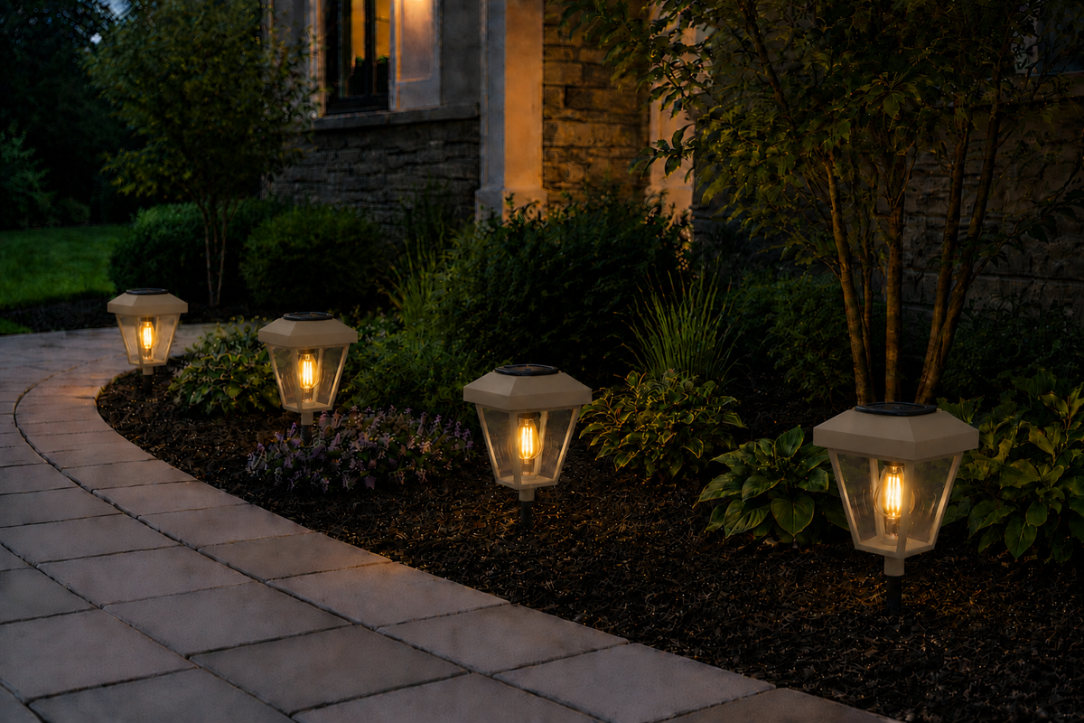 Lantern with Clear Glass Small Edison Bulb Solar Landscape Light – Olive Brown