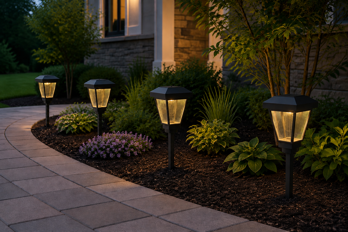 Lantern with Clear Glass LED Bulb Solar Landscape Light – Black