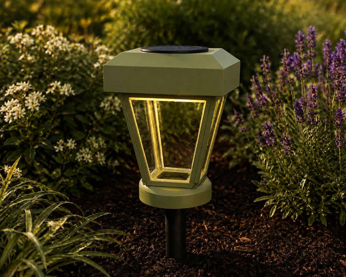 Lantern with Clear Glass LED Bulb Solar Landscape Light – Natural Green