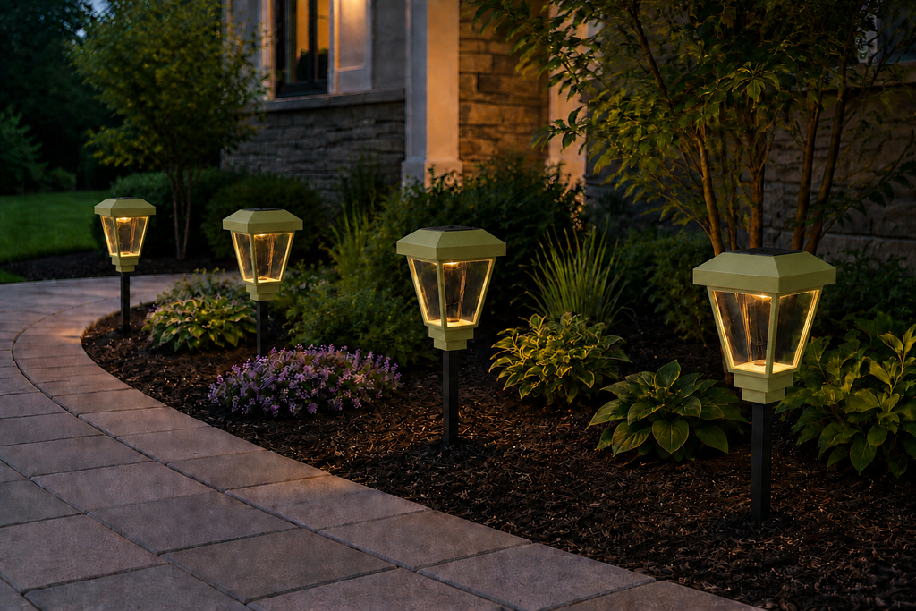 Lantern with Clear Glass LED Bulb Solar Landscape Light – Natural Green