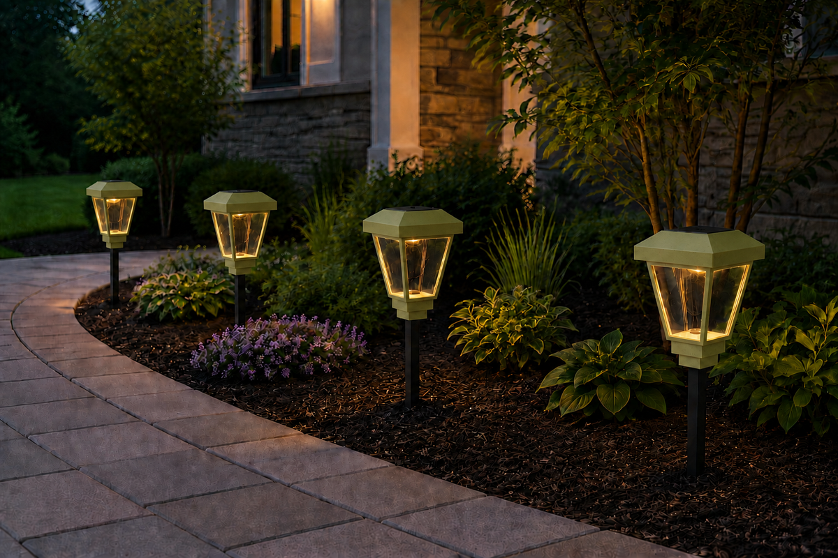 Lantern with Clear Glass LED Bulb Solar Landscape Light – Natural Green
