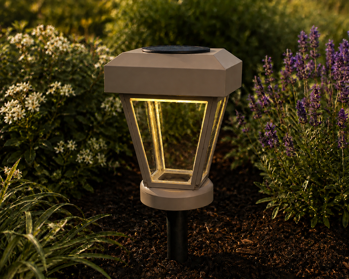 Lantern with Clear Glass LED Bulb Solar Landscape Light – Olive Brown