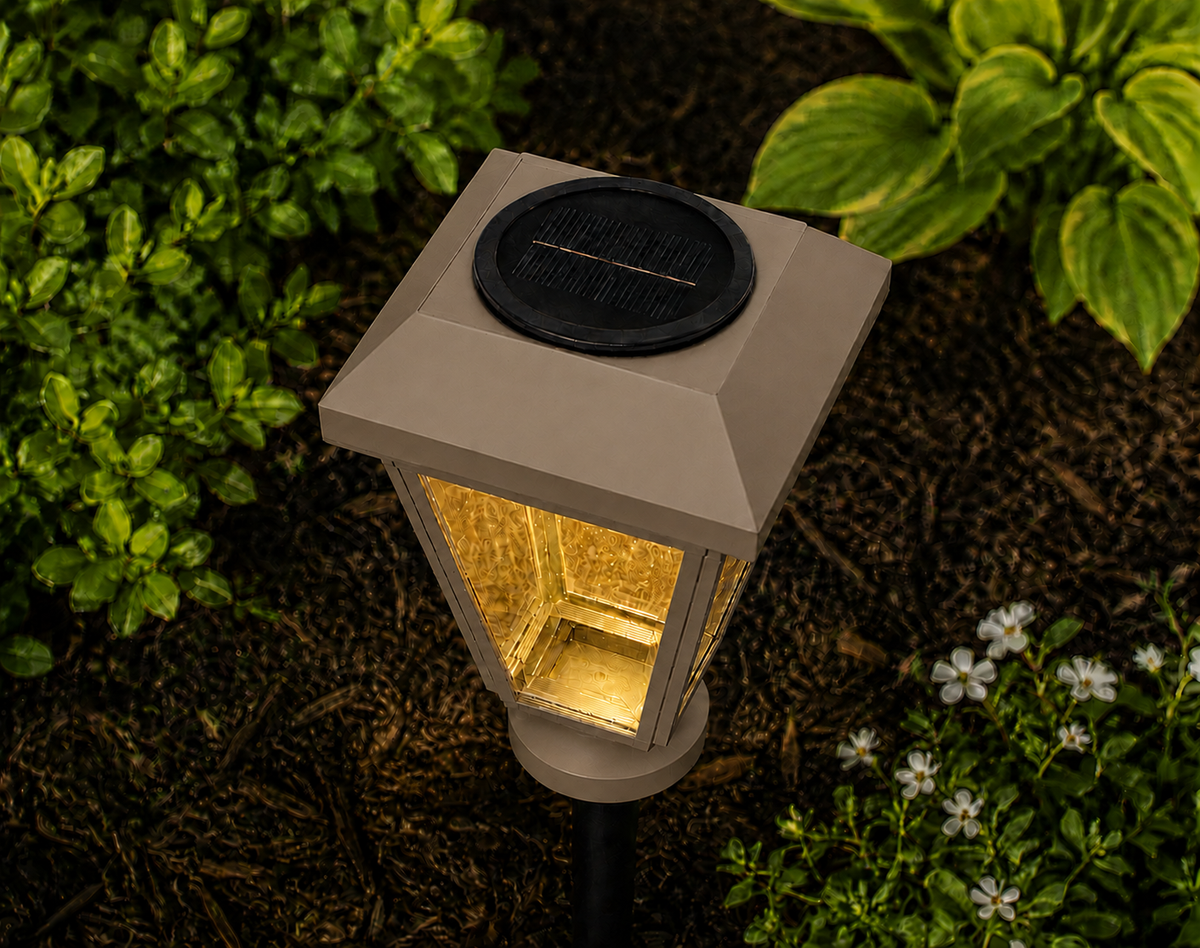 Lantern with Clear Glass LED Bulb Solar Landscape Light – Olive Brown