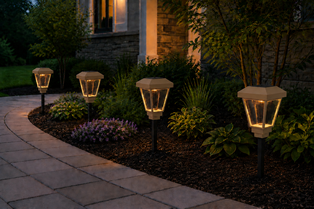 Lantern with Clear Glass LED Bulb Solar Landscape Light – Olive Brown