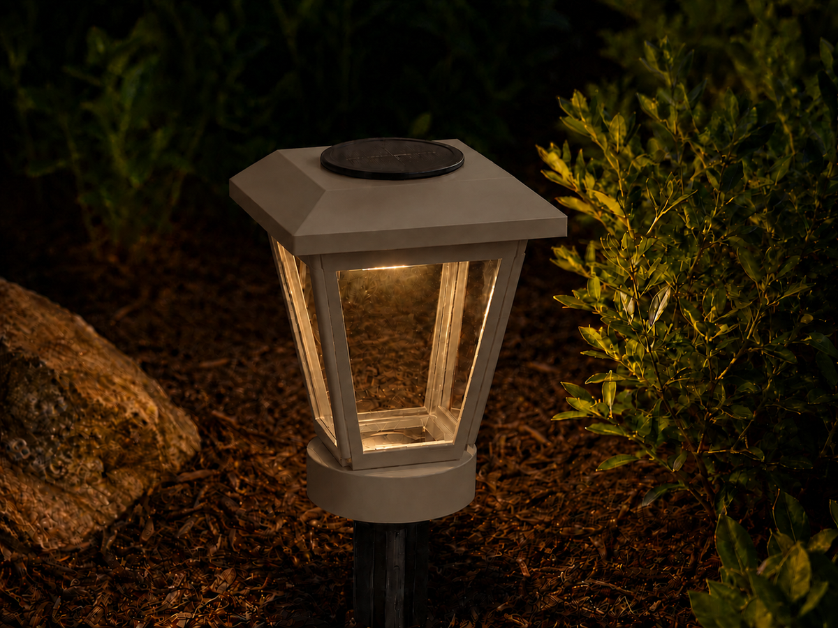 Lantern with Clear Glass LED Bulb Solar Landscape Light – Olive Brown