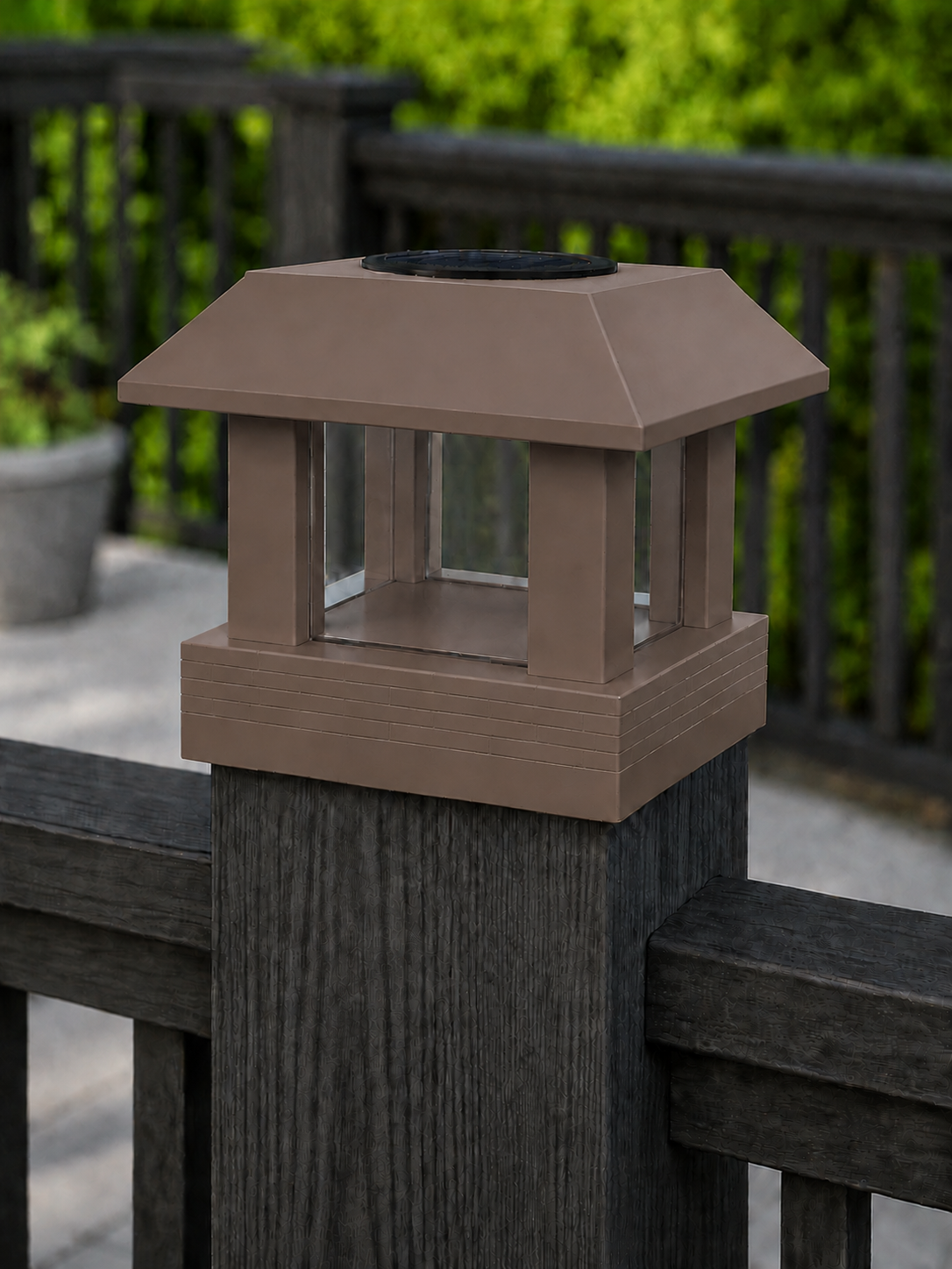 Classic Square 4.5-Inch Solar Post Cap Light – Olive Brown