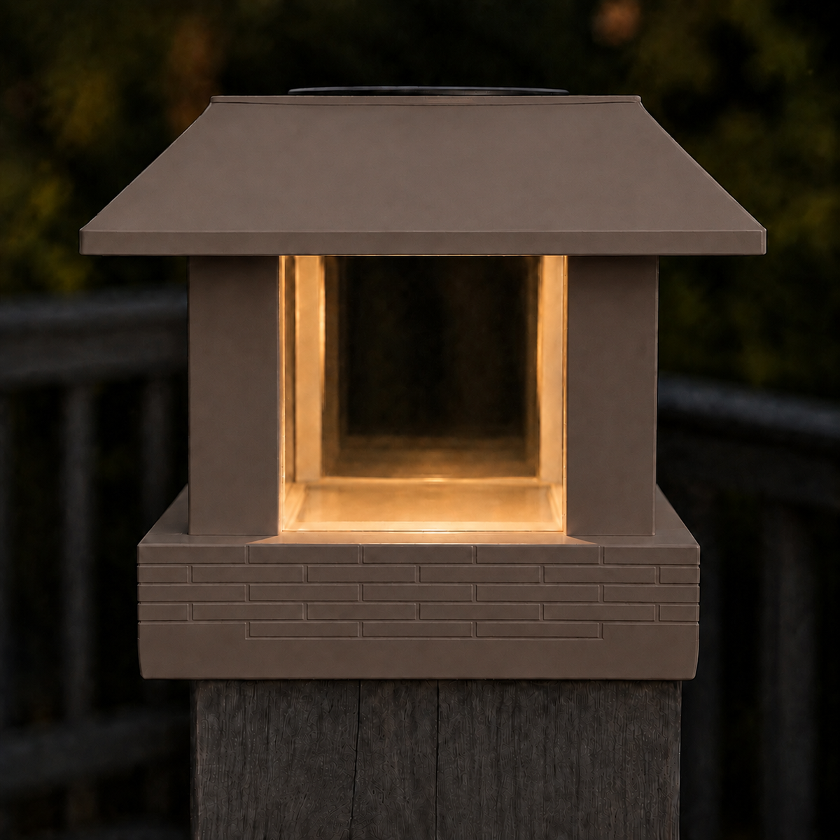 Classic Square 4.5-Inch Solar Post Cap Light – Olive Brown