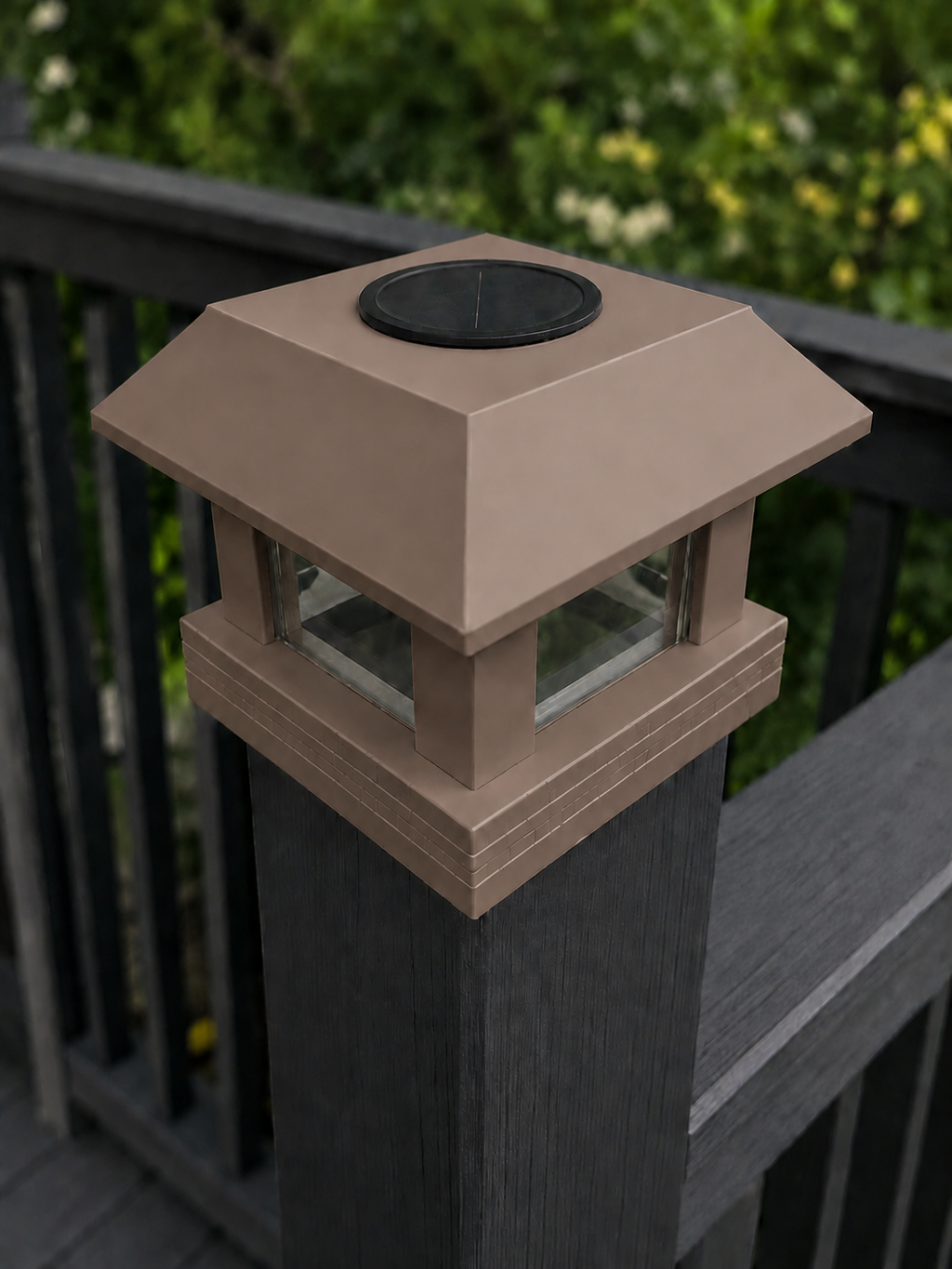 Classic Square 4.5-Inch Solar Post Cap Light – Olive Brown