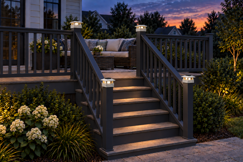 Round Column 4.5-Inch Low-Profile Roof Solar Post Cap Mood Light – Marble