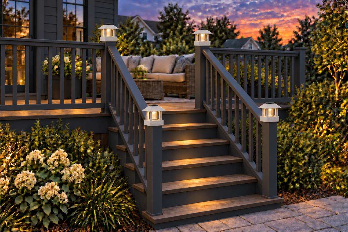 Round Smooth Column 4.5-Inch High-Profile Roof Solar Post Cap Light – Marble