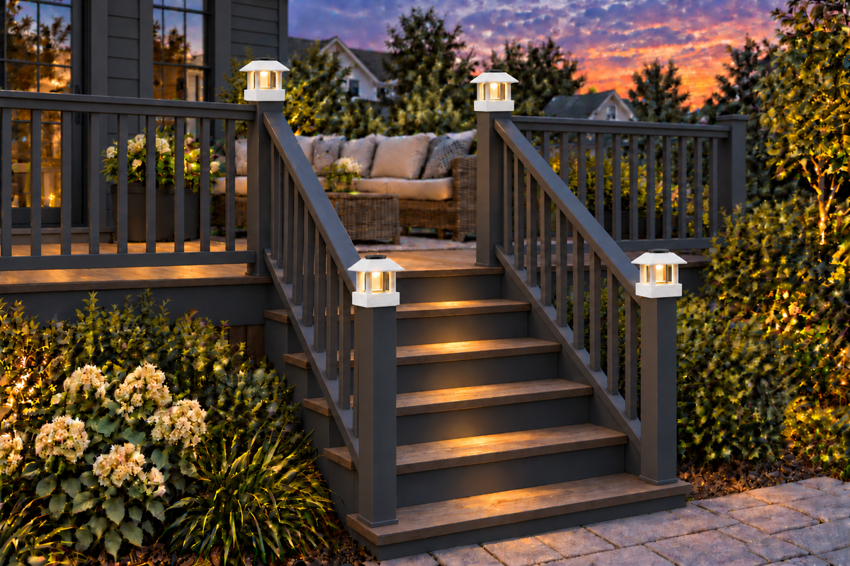 Round Smooth Column 4.5-Inch High-Profile Roof Solar Post Cap Light – White