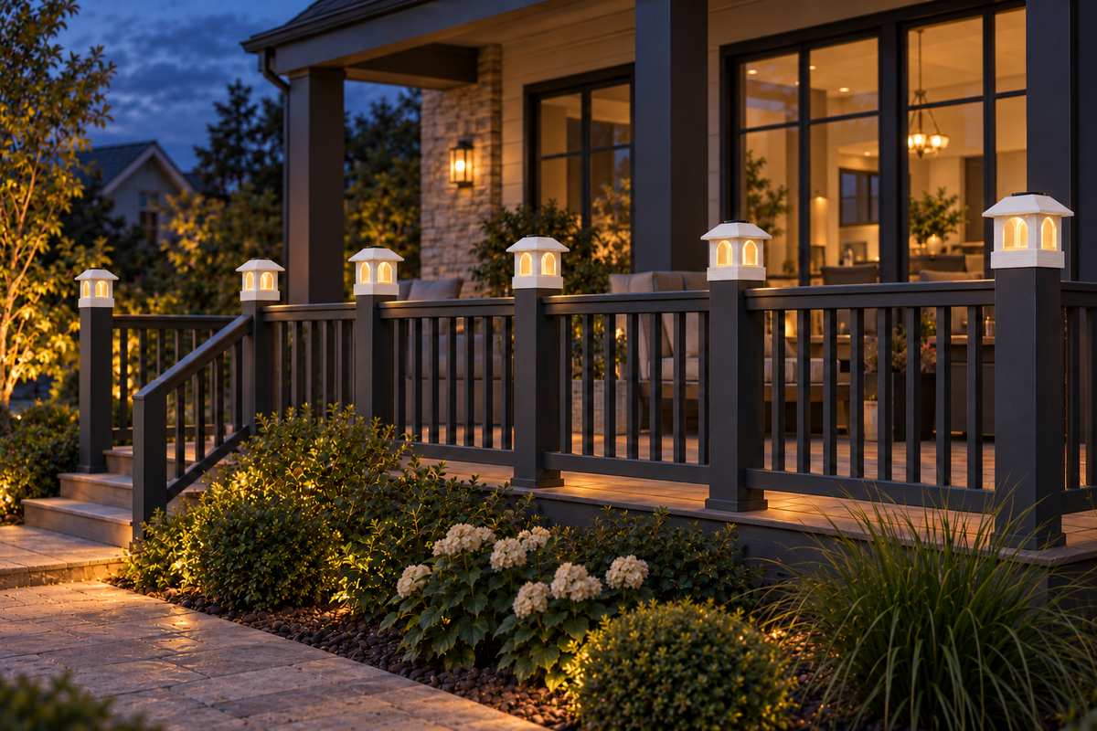 Arched Leaf Column 4.5-Inch High-Profile Roof Solar Post Cap Light – White