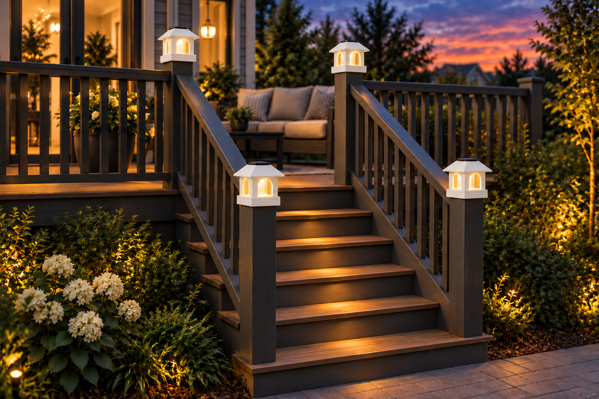 Arched Leaf Column 4.5-Inch High-Profile Roof Solar Post Cap Light – White