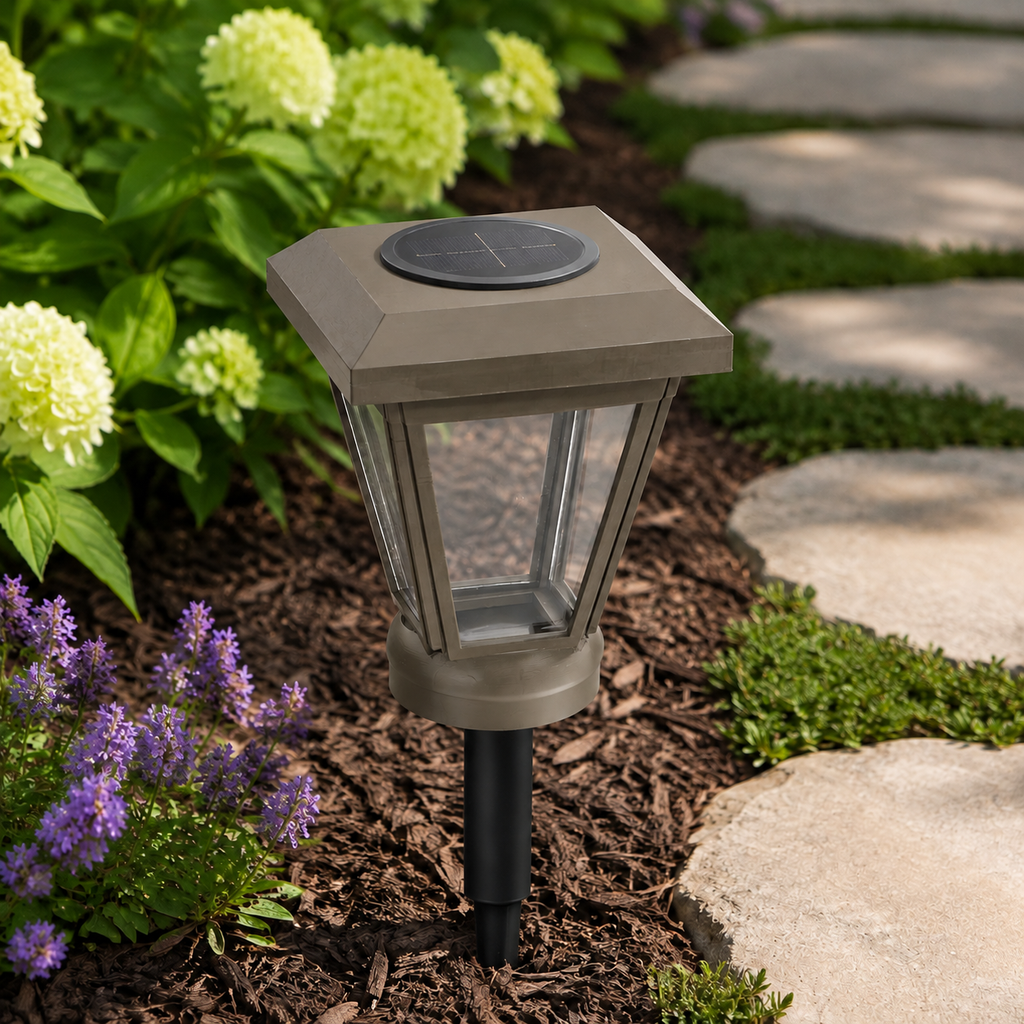 Olive Brown Lantern with 6-Inch Riser & Clear Glass LED Bulb for Landscape Lighting