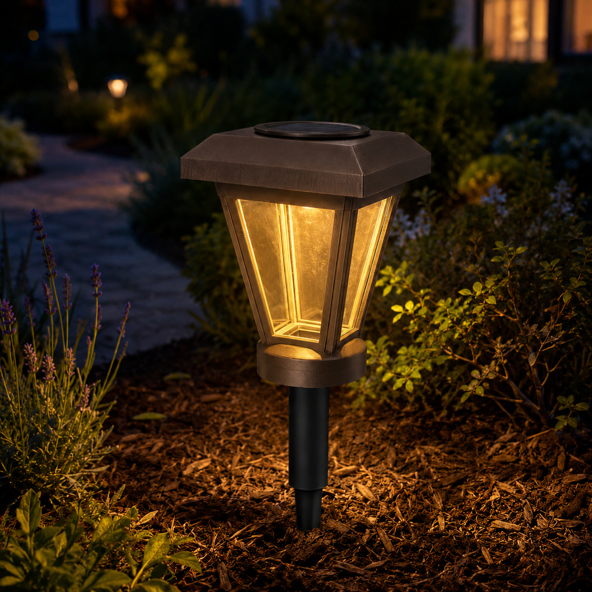 Olive Brown Lantern with 6-Inch Riser & Clear Glass LED Bulb for Landscape Lighting