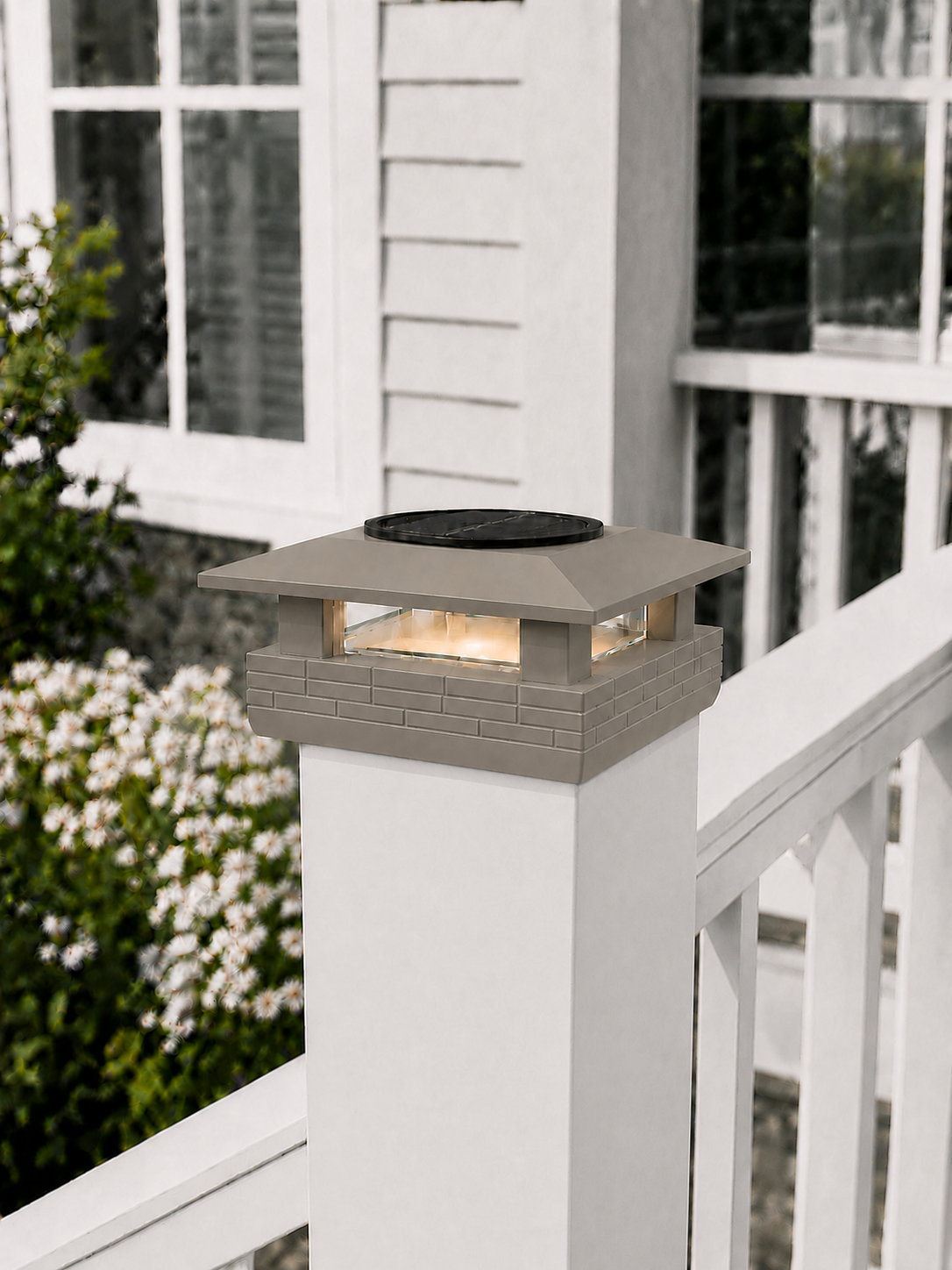 Square Column 4.5-Inch Low-Profile Roof Solar Post Cap Mood Light – Olive Brown