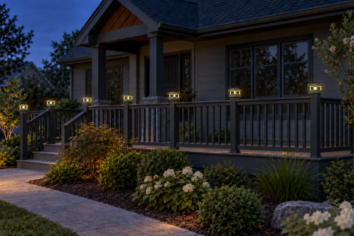 Round Column 4.5-Inch Low-Profile Roof Solar Post Cap Mood Light – Natural Green
