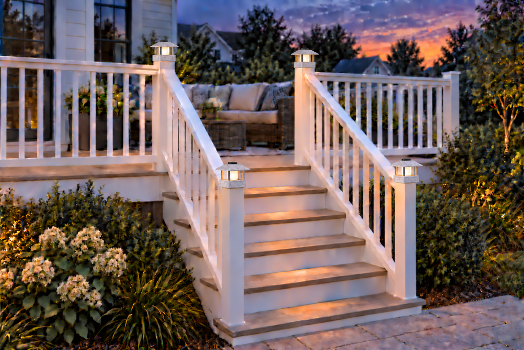 Round Column 4.5-Inch Low-Profile Roof Solar Post Cap Light – Marble