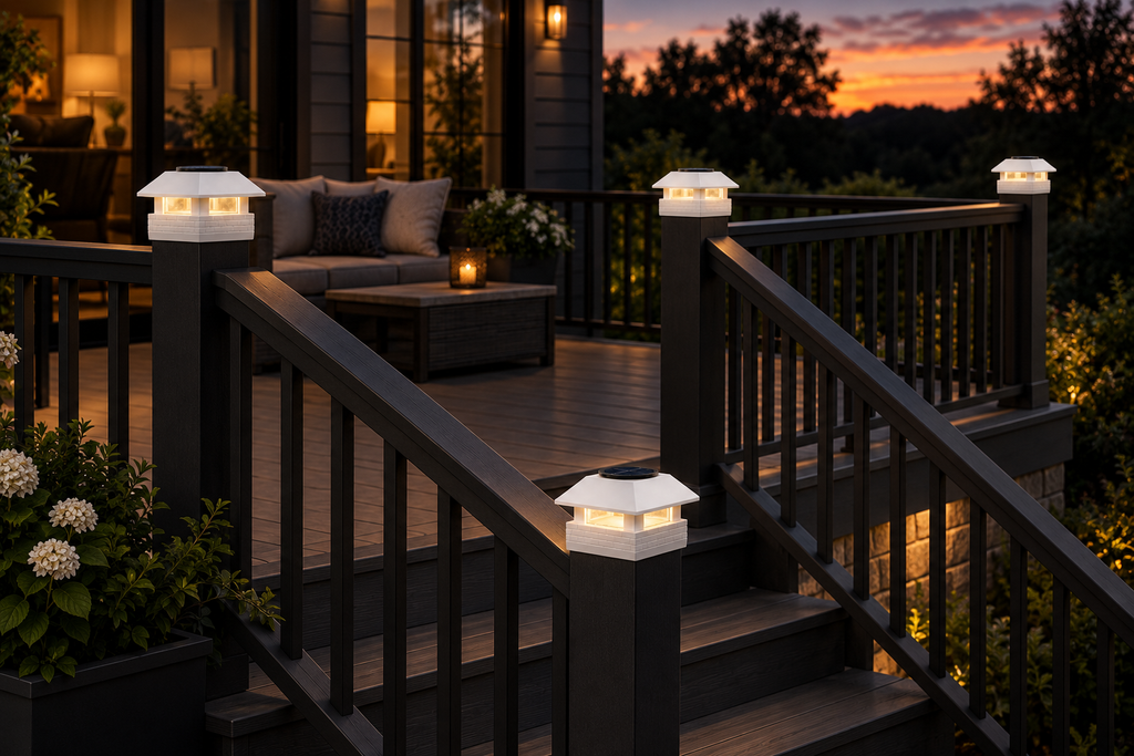 Square Column 4.5-Inch High-Profile Roof Solar Post Cap Mood Light – White